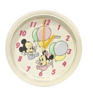 Mickey & Minnie Mouse 10.5" Wall Clock Vintage 1984 Walt Disney Lorus Quartz